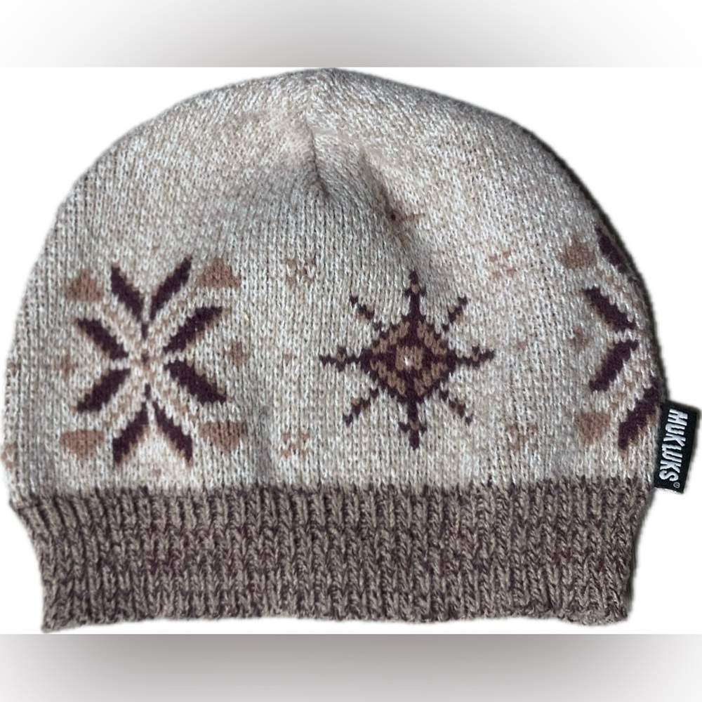 Muk Luks Cream and Purple Snowflake Beanie